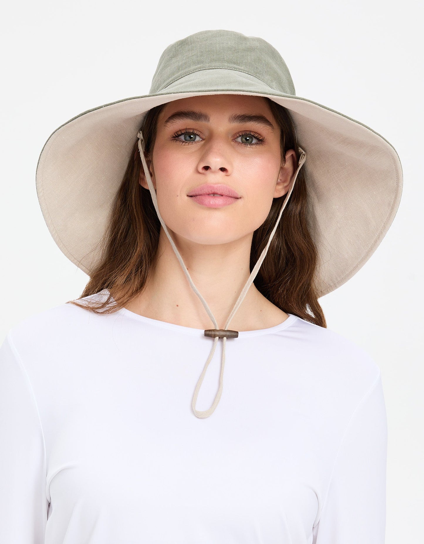 Ultra Wide Cotton UPF 50+ Linen Hat Adult- Sage/Beige