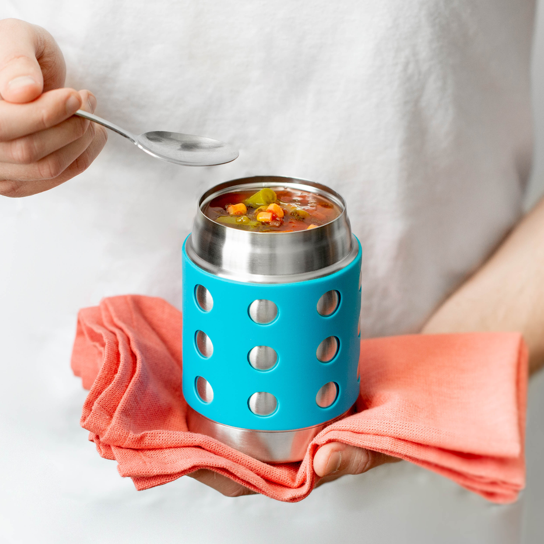 Lunchbots 12oz Tall Thermal Food Container - Orange Dots