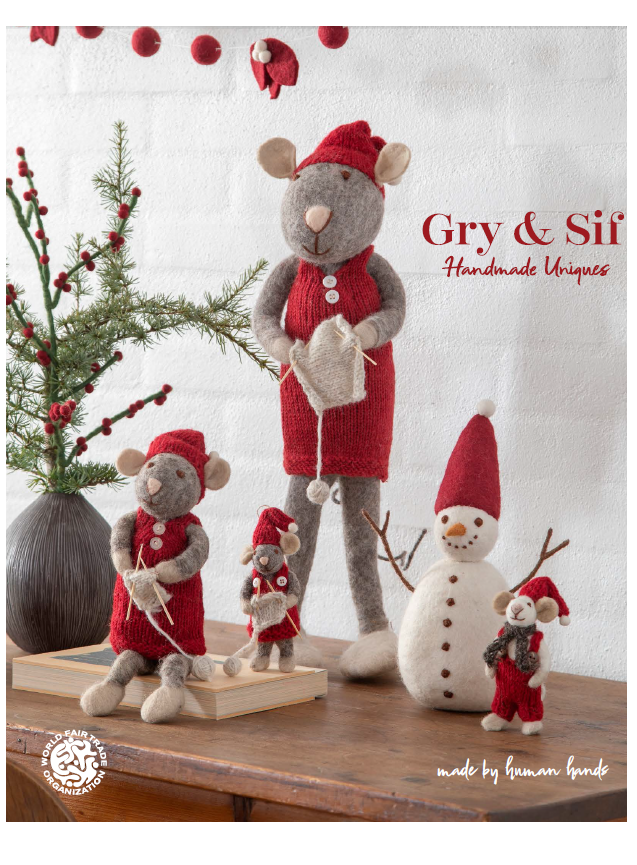 Extra Large Felted Girl Mouse Knitting - Grey (60cm)