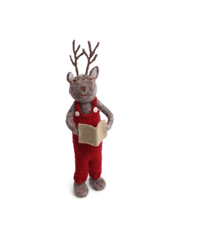 Large Boy  Deer w/ Book - Grey  (27cm)