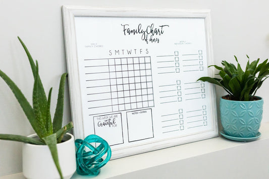 Family Chart of Chores with White Frame