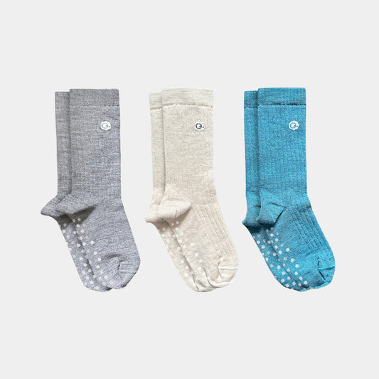 Merino Wool Cotton Lightweight Kids with Grips- Multi (3 Pairs)