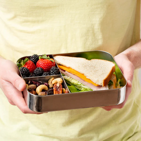 LunchBots Large Trio 3 Compartment Bento Box - Stainless Steel