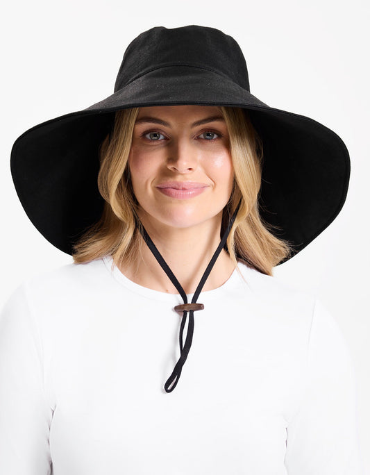 Ultra Wide Cotton UPF 50+ Linen Hat Adult - Black