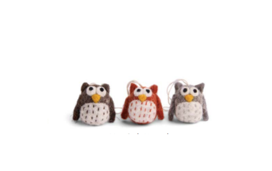 Mini Owls - Christmas Ornaments (Set of 3) - Natural