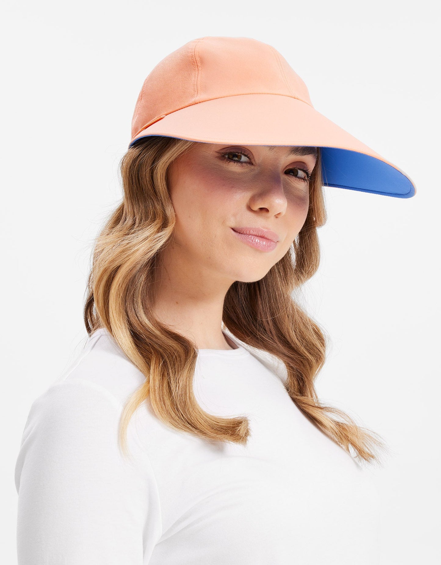 Reversible UPF 50+ Ultra Wide Brim Cap Adult - Summer Peach/Electric Blue