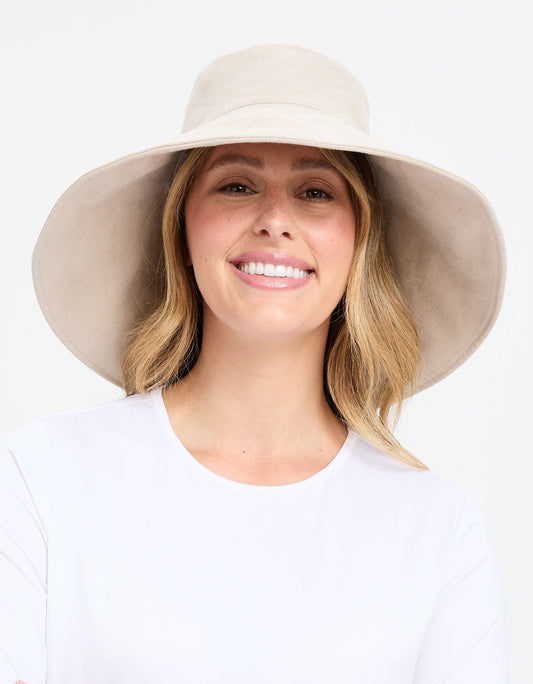 Ultra Wide Cotton UPF 50+ Linen Hat Adult- Light Natural