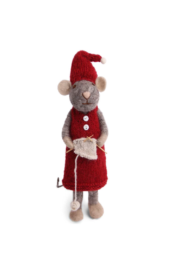 Extra Large Felted Girl Mouse Knitting - Grey (60cm)