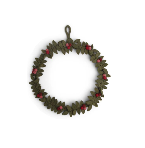 Large Felted Wreath with Red Berries - Green (30cm)