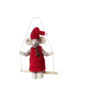 Small Girl Mouse on Swing - Grey  (12cm)