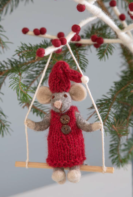 Small Girl Mouse on Swing - Grey  (12cm)