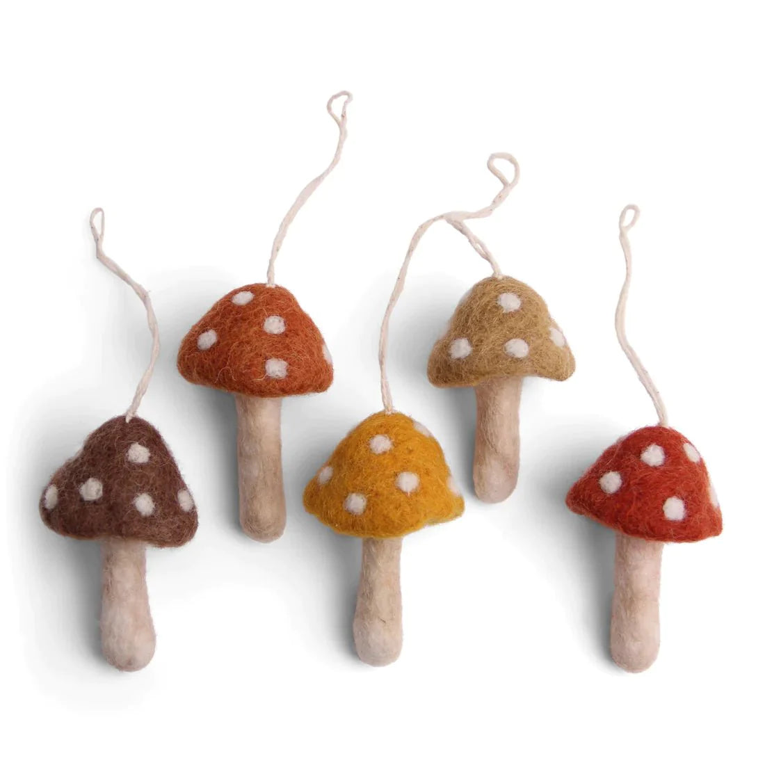 Mushrooms Christmas Ornaments (set of 5) - Rusty Red